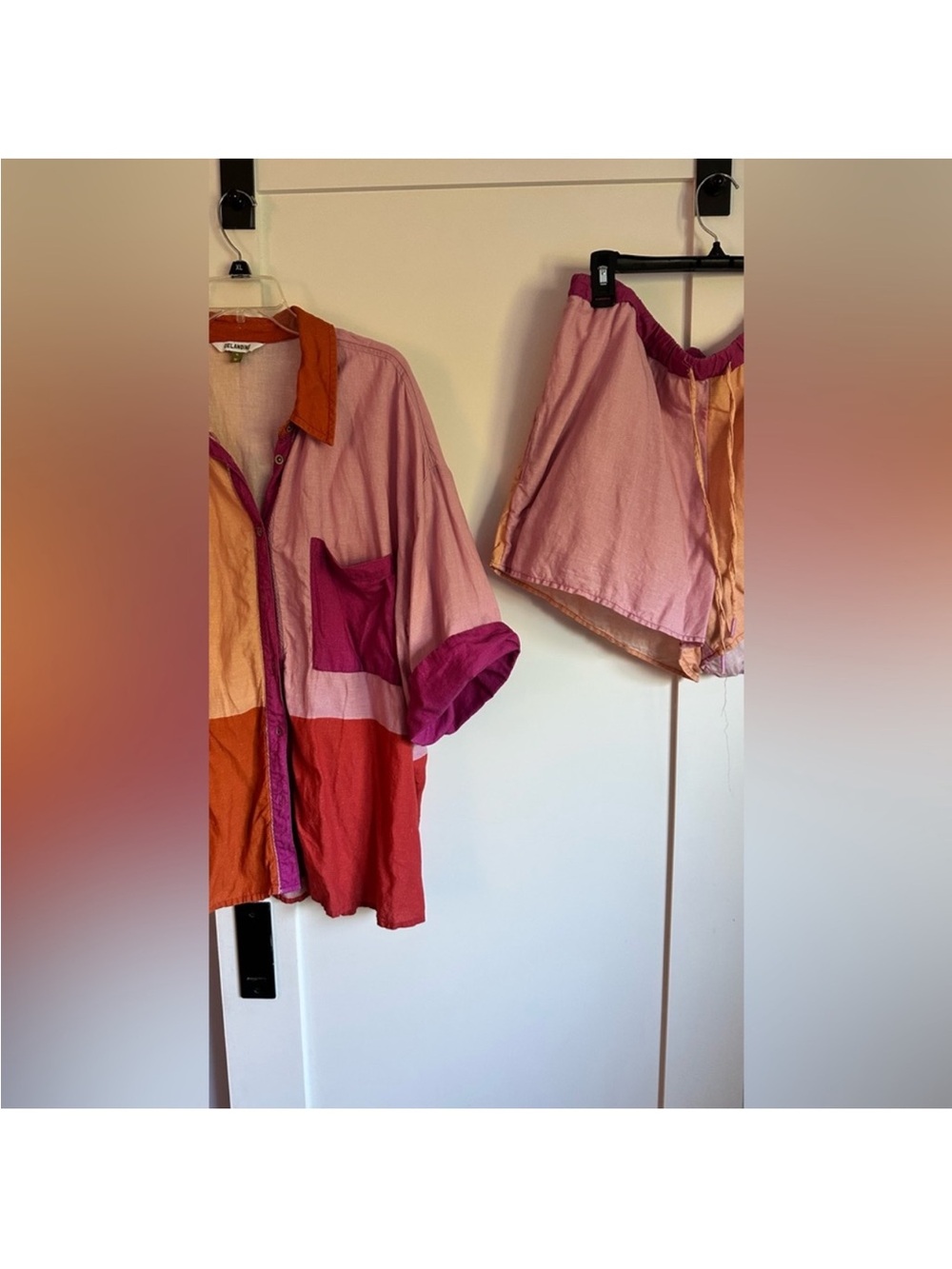 Anthropologie color-block two piece Linen set.